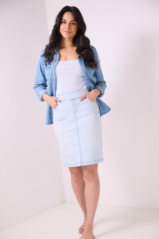 Pull-on Denim Skirt with 5 Pockets