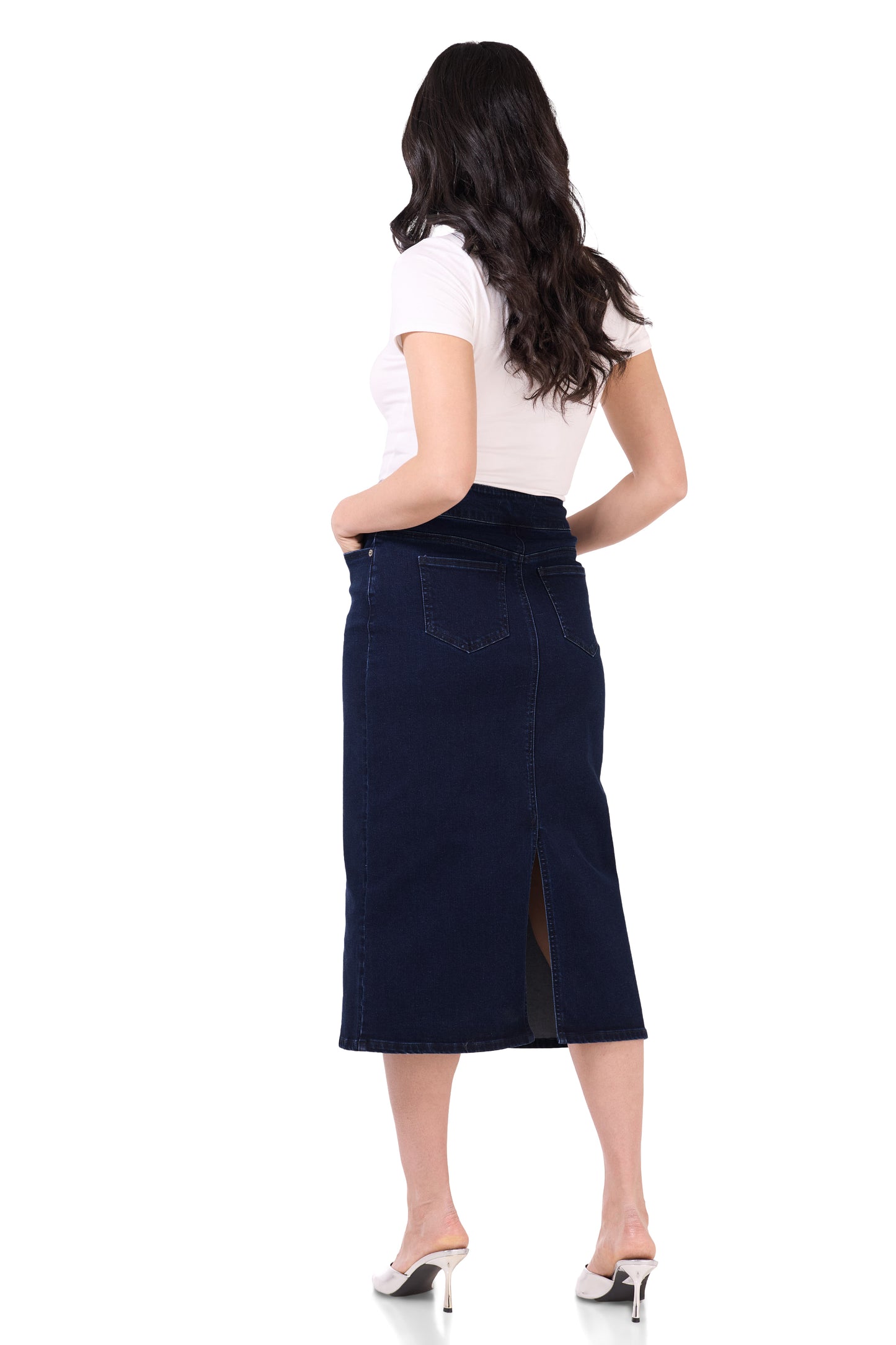 Secret Figure Pull-On Denim Midi Skirt