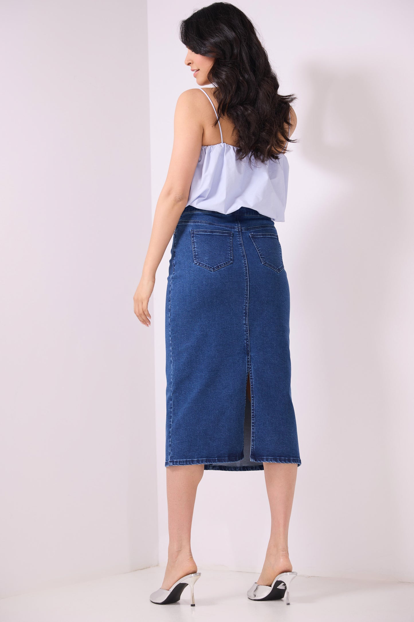 Secret Figure Pull-On Denim Midi Skirt