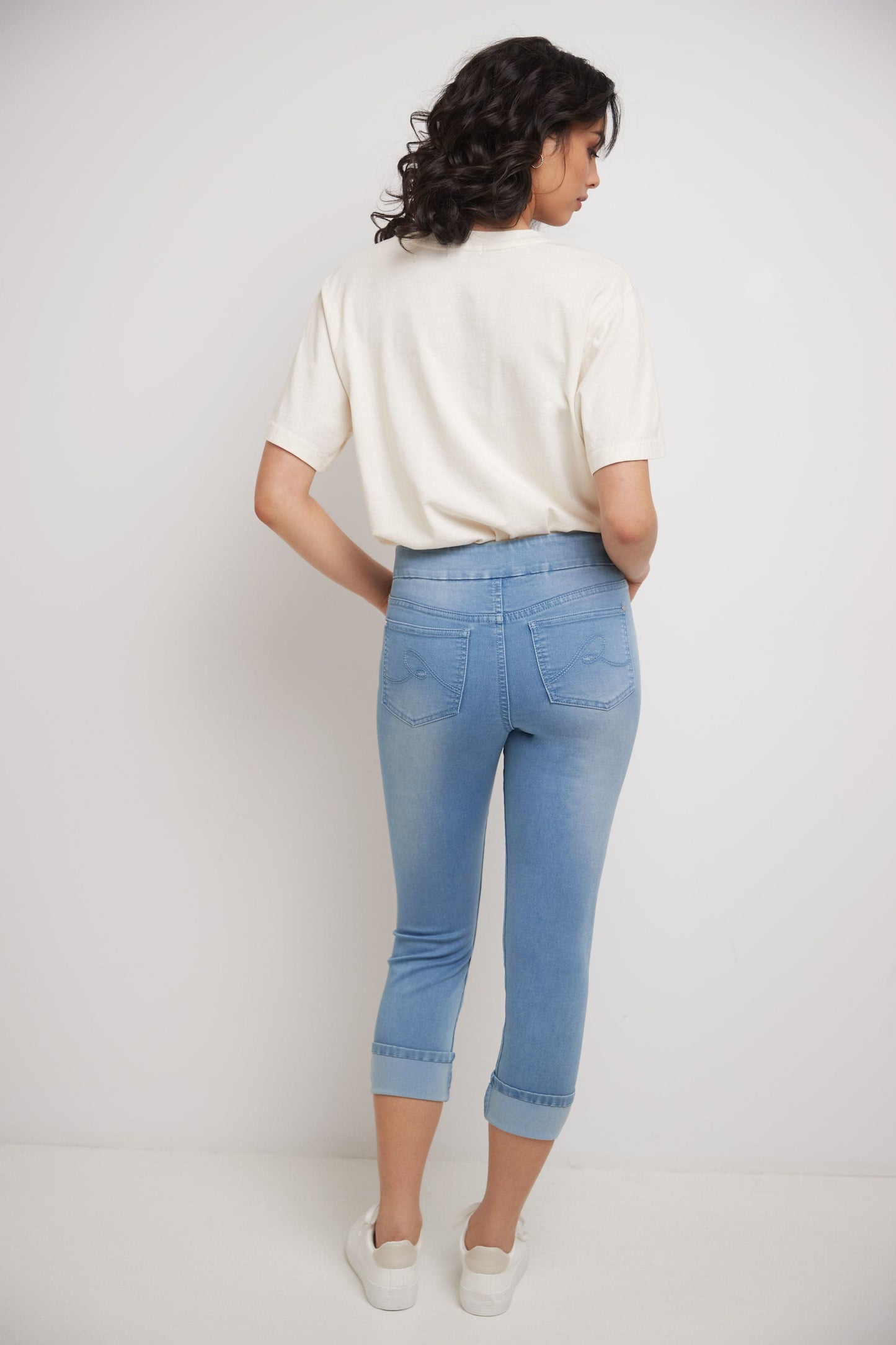 Rekucci Women's Pull-On Skinny Fit Jean Cropped Pant with Cuff