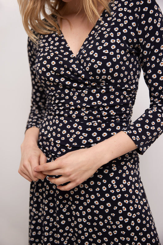 Form-fitting 3/4 Sleeve Dress with Ruching