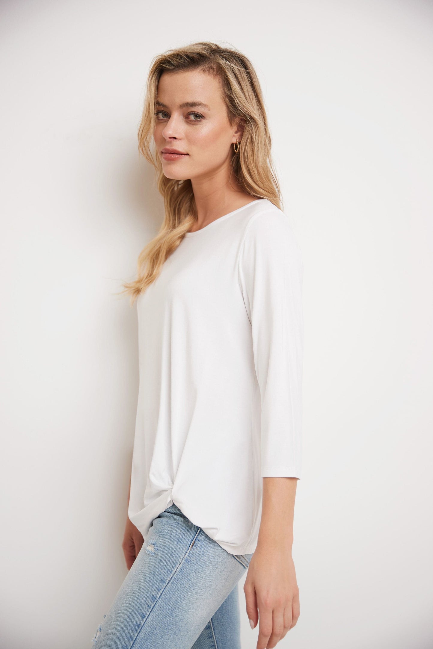 Super Soft Knit Top with Knot Detail and 3/4 Sleeves