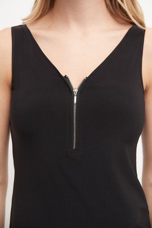 Sleeveless Business Casual Top with Front Zipper