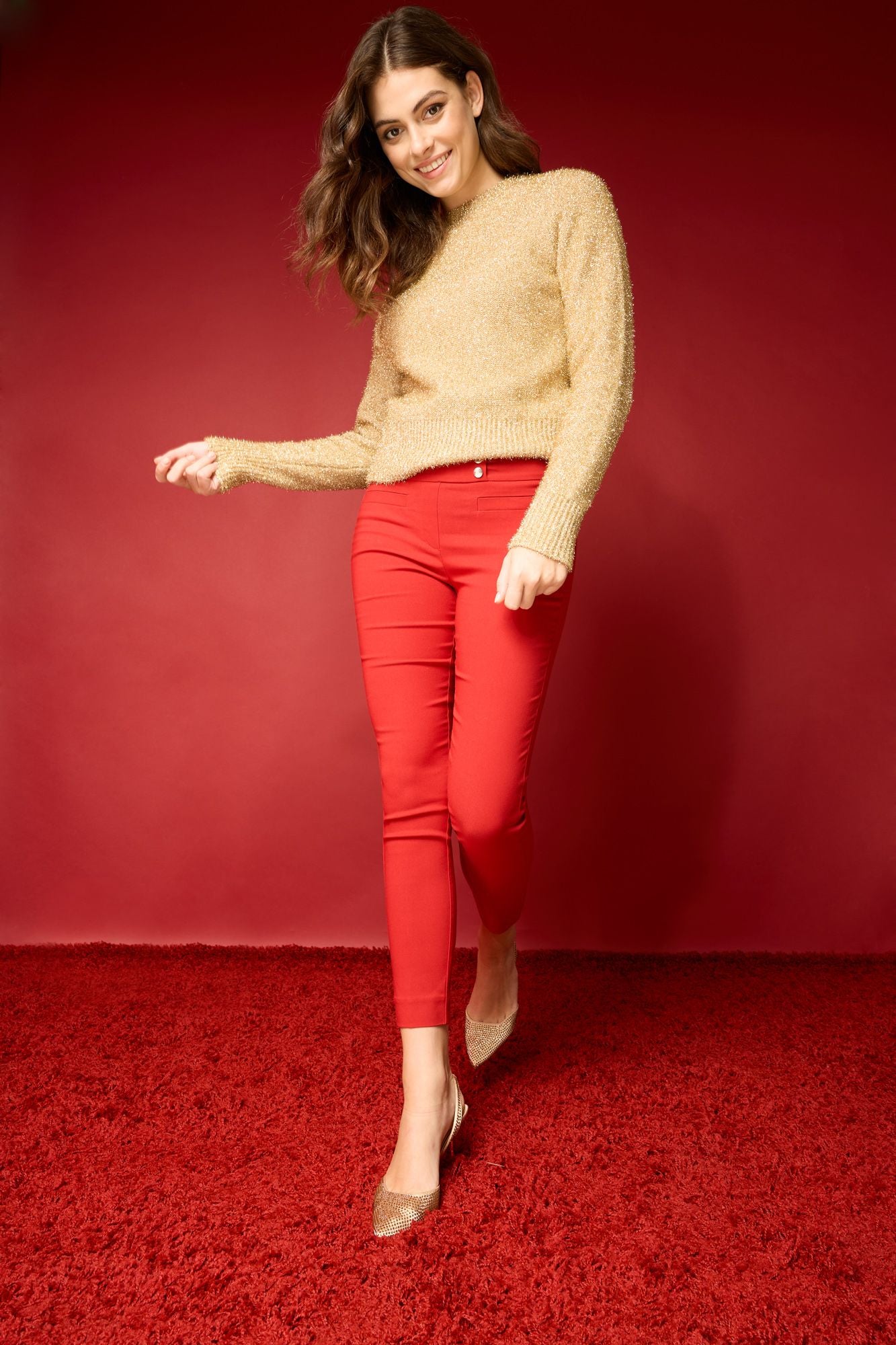 Skinny ankle pants with snaps