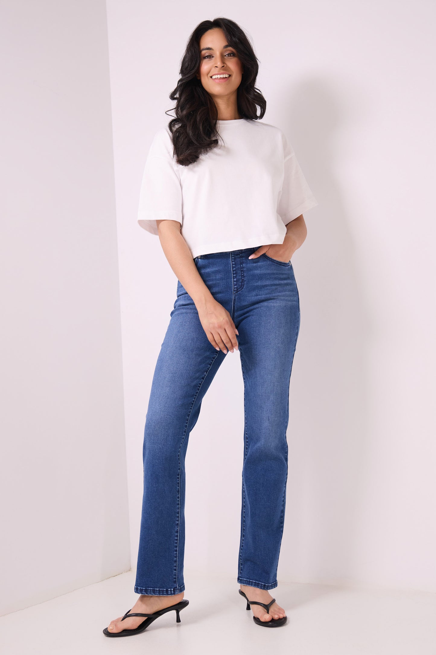 Secret Figure Pull-on Straight Leg Jeans with 5 real pockets