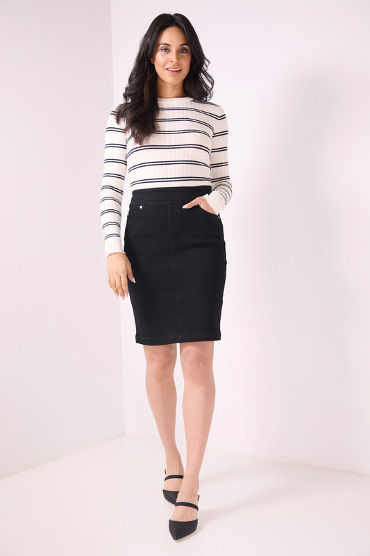 Pull-on Denim Skirt with 5 Pockets