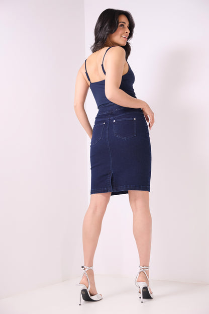 Pull-on Denim Skirt with 5 Pockets
