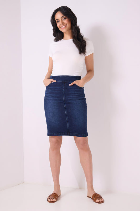 Pull-on Denim Skirt with 5 Pockets