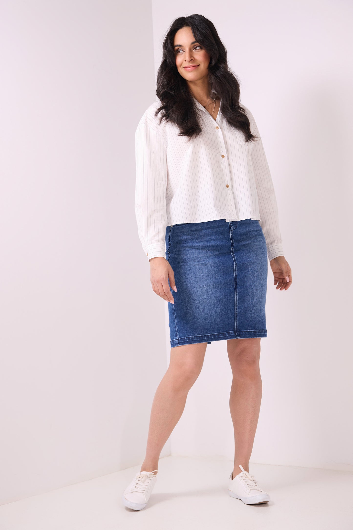 Pull-on Denim Skirt with 5 Pockets