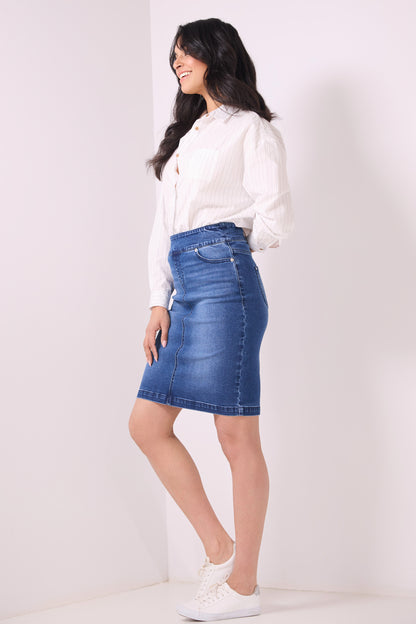 Pull-on Denim Skirt with 5 Pockets