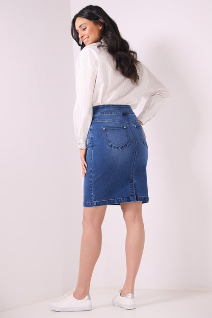 Pull-on Denim Skirt with 5 Pockets