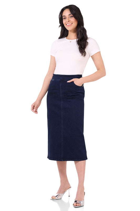 Secret Figure Pull-On Denim Midi Skirt