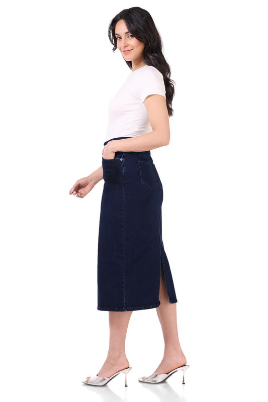 Secret Figure Pull-On Denim Midi Skirt