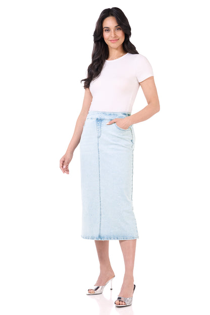 Secret Figure Pull-On Denim Midi Skirt