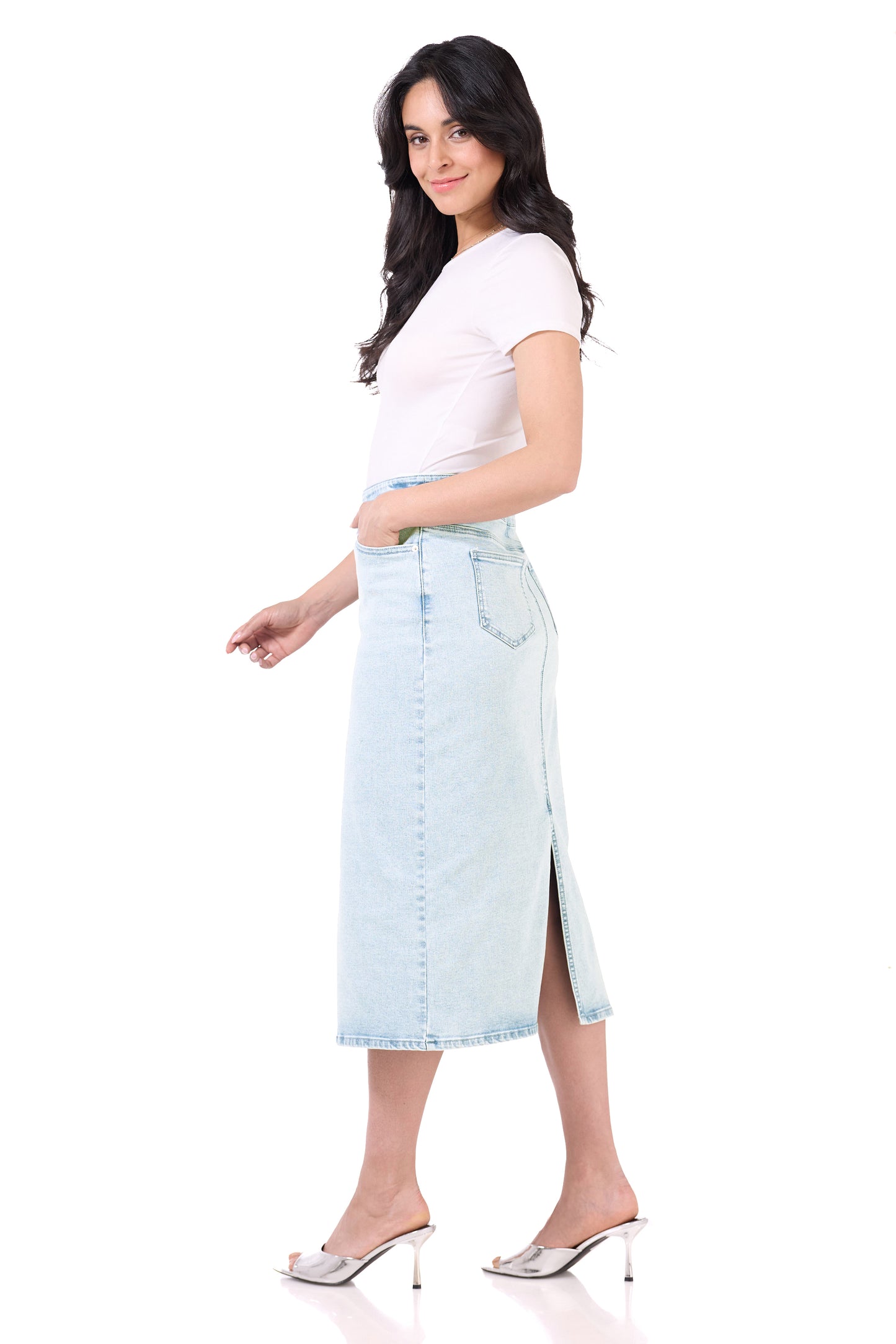 Secret Figure Pull-On Denim Midi Skirt
