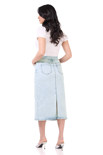 Secret Figure Pull-On Denim Midi Skirt
