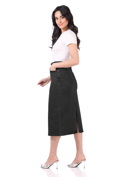 Secret Figure Pull-On Denim Midi Skirt