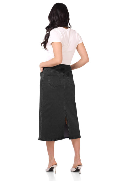 Secret Figure Pull-On Denim Midi Skirt