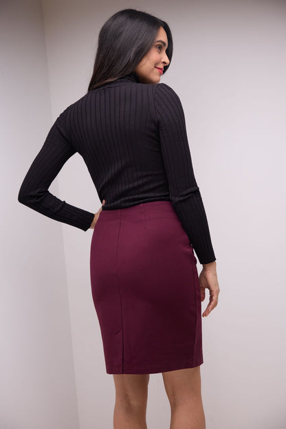Rekucci Women's Pull-On Knit Pencil Skirt with Button Detail