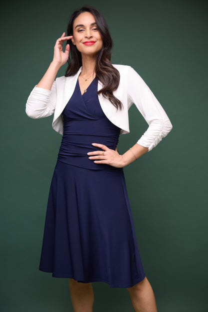 Wrinkle Resistant Bolero Shrug with Ruched Sleeves