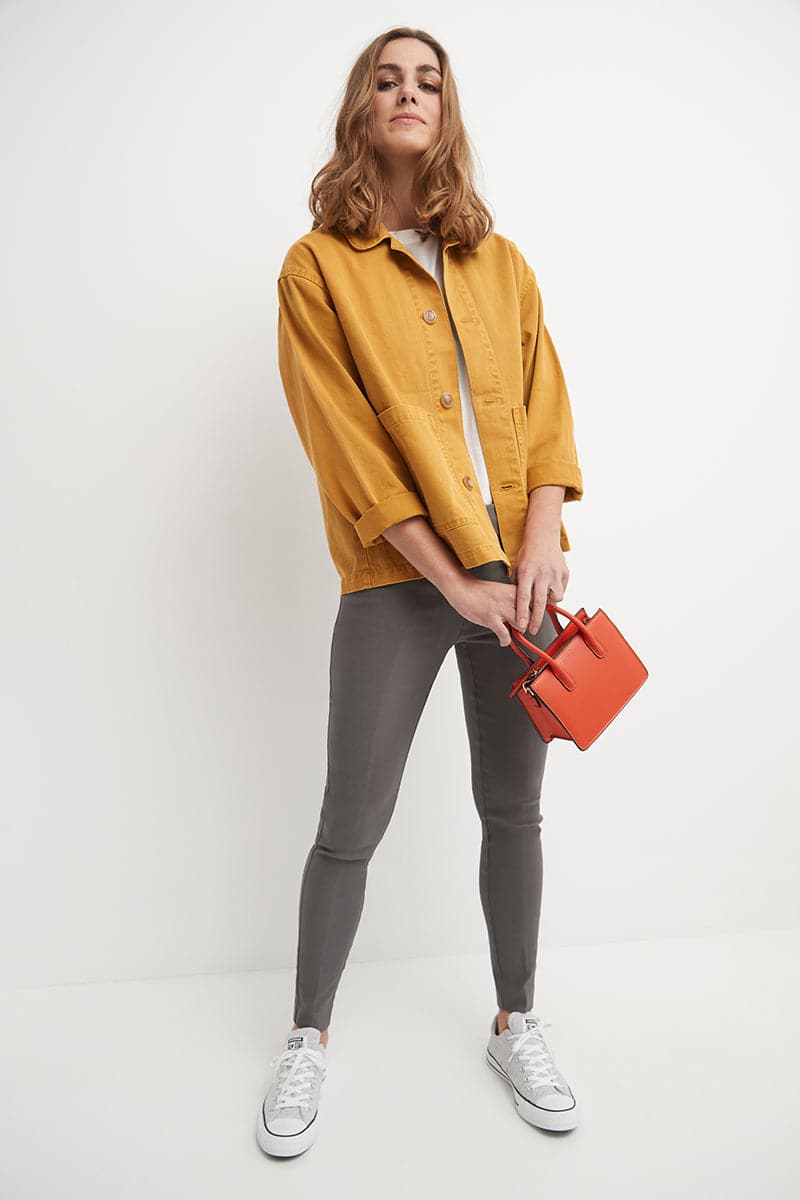 Skinny ankle pants with snaps