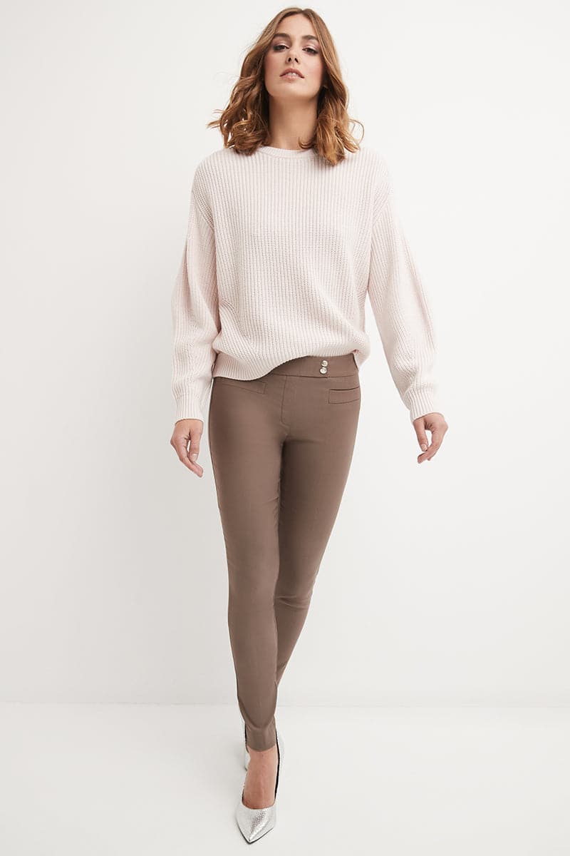 Skinny ankle pants with snaps