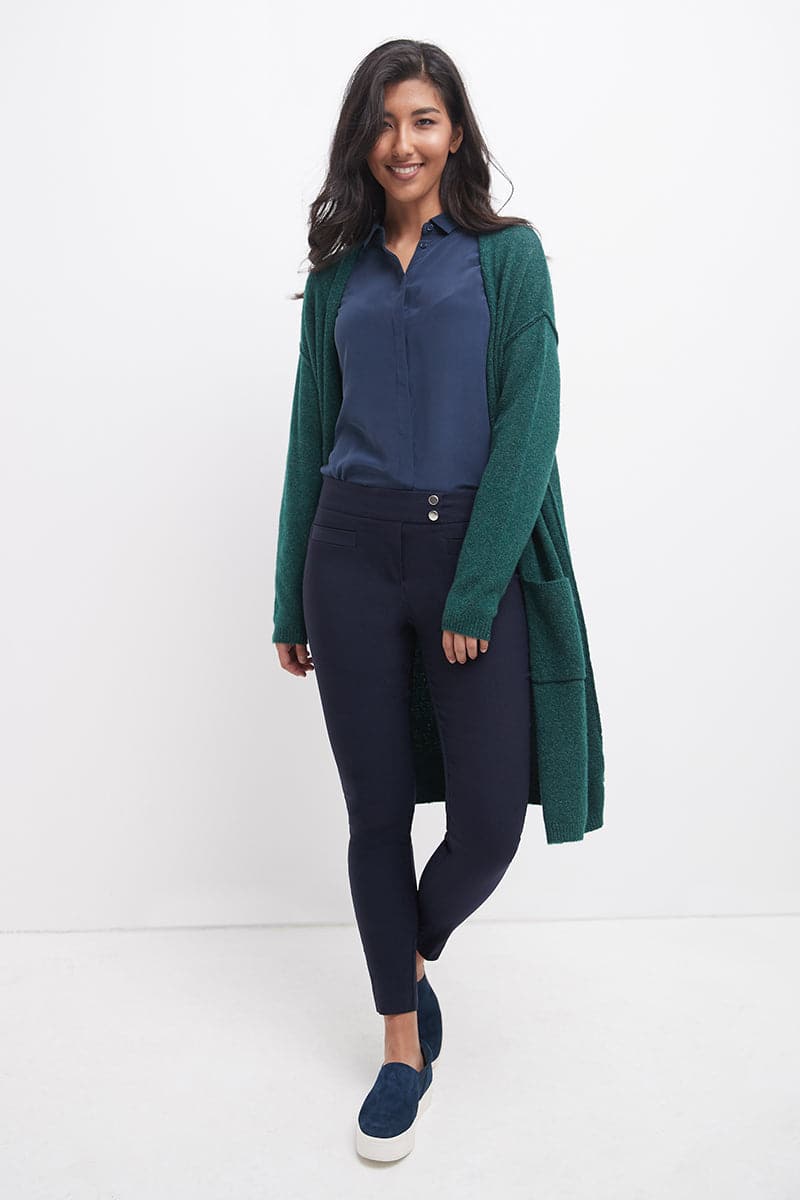 Skinny ankle pants with snaps