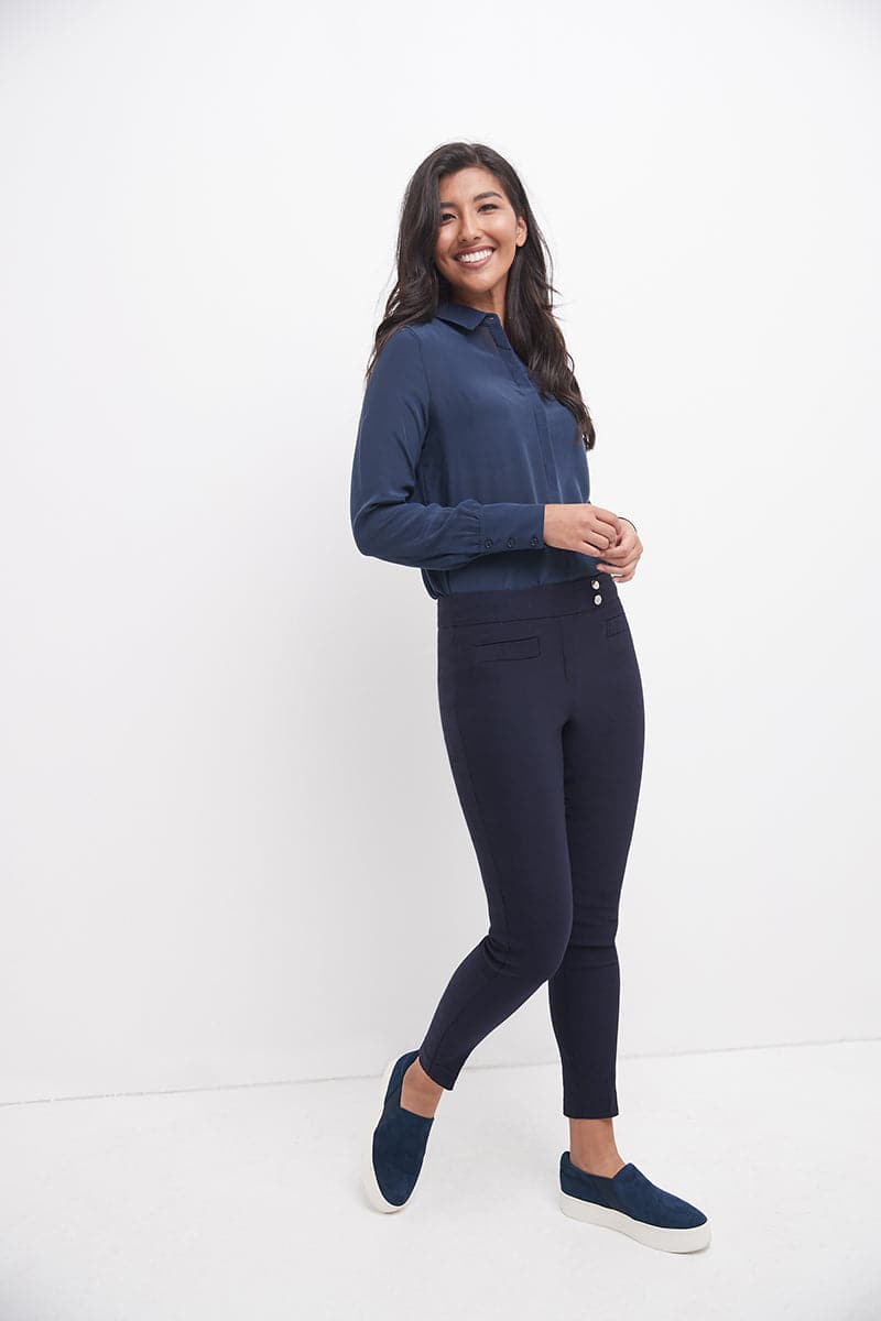 Skinny ankle pants with snaps