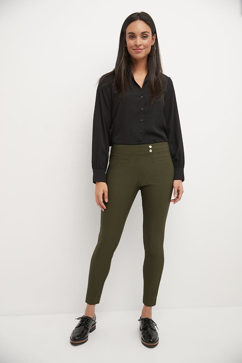 Skinny ankle pants with snaps