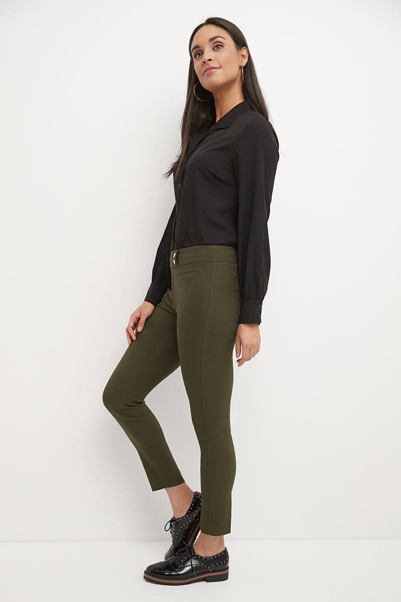 Skinny ankle pants with snaps