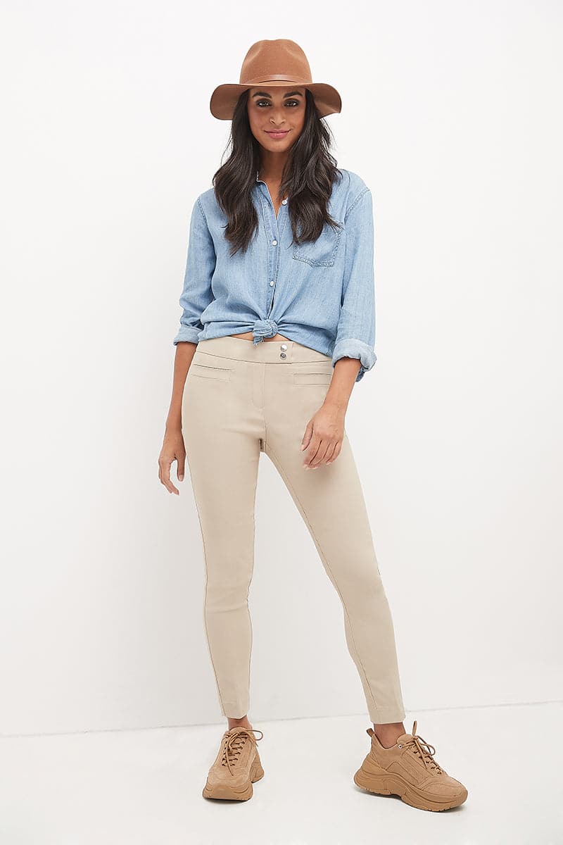 Skinny ankle pants with snaps