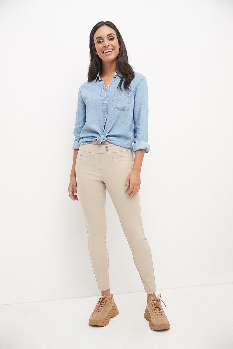 Skinny ankle pants with snaps