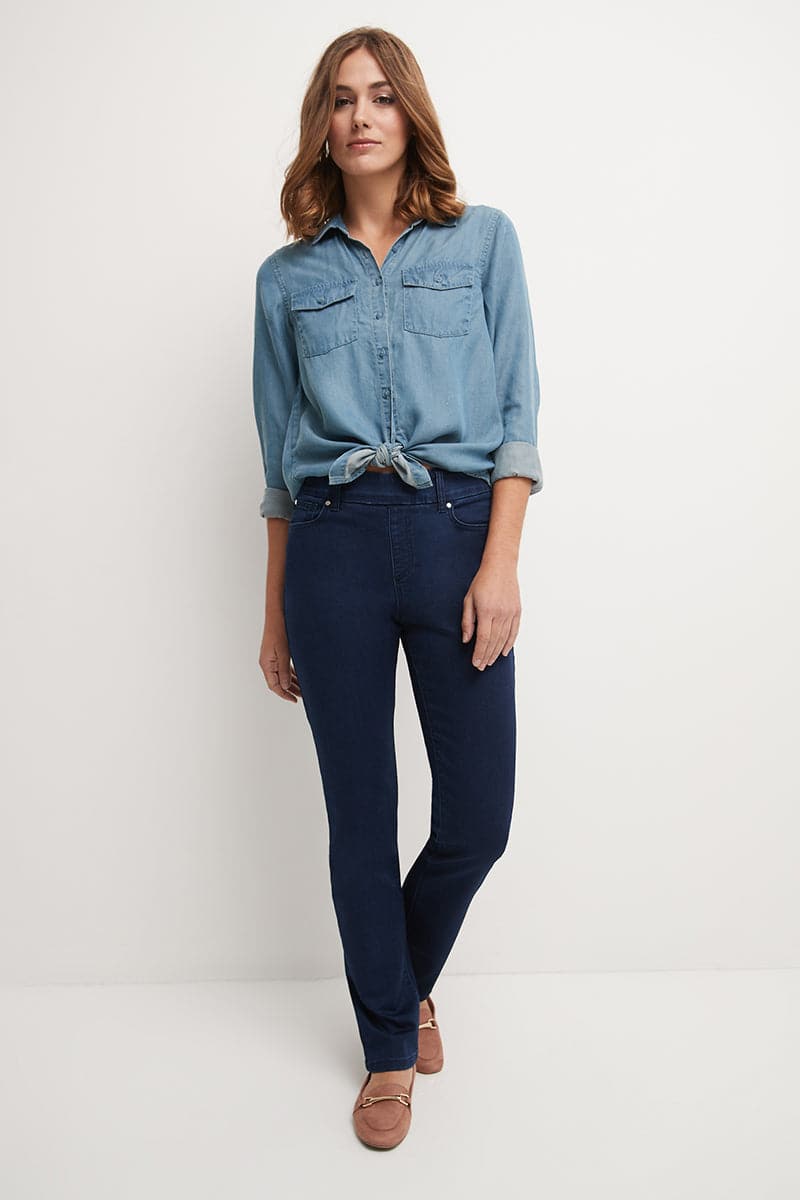 Secret Figure Pull-on Straight Leg Jeans with 5 real pockets
