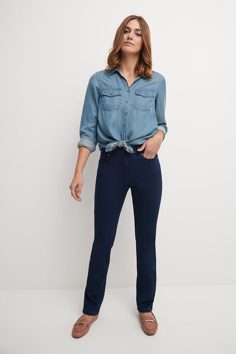 Secret Figure Pull-on Straight Leg Jeans with 5 real pockets