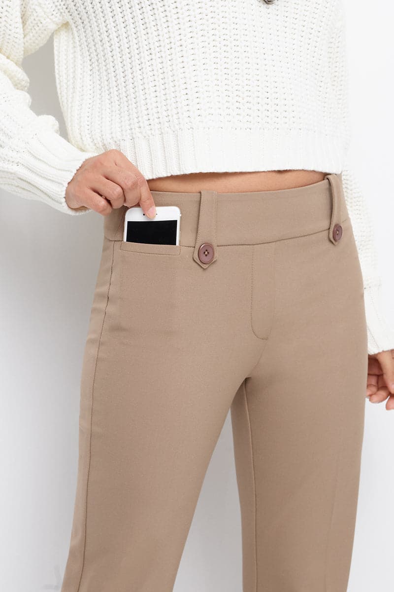 Pull-on Bootcut Trousers with Belt Loops & Tummy Control