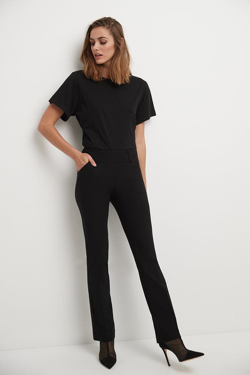 Stretch bootcut pants with tummy control and pockets