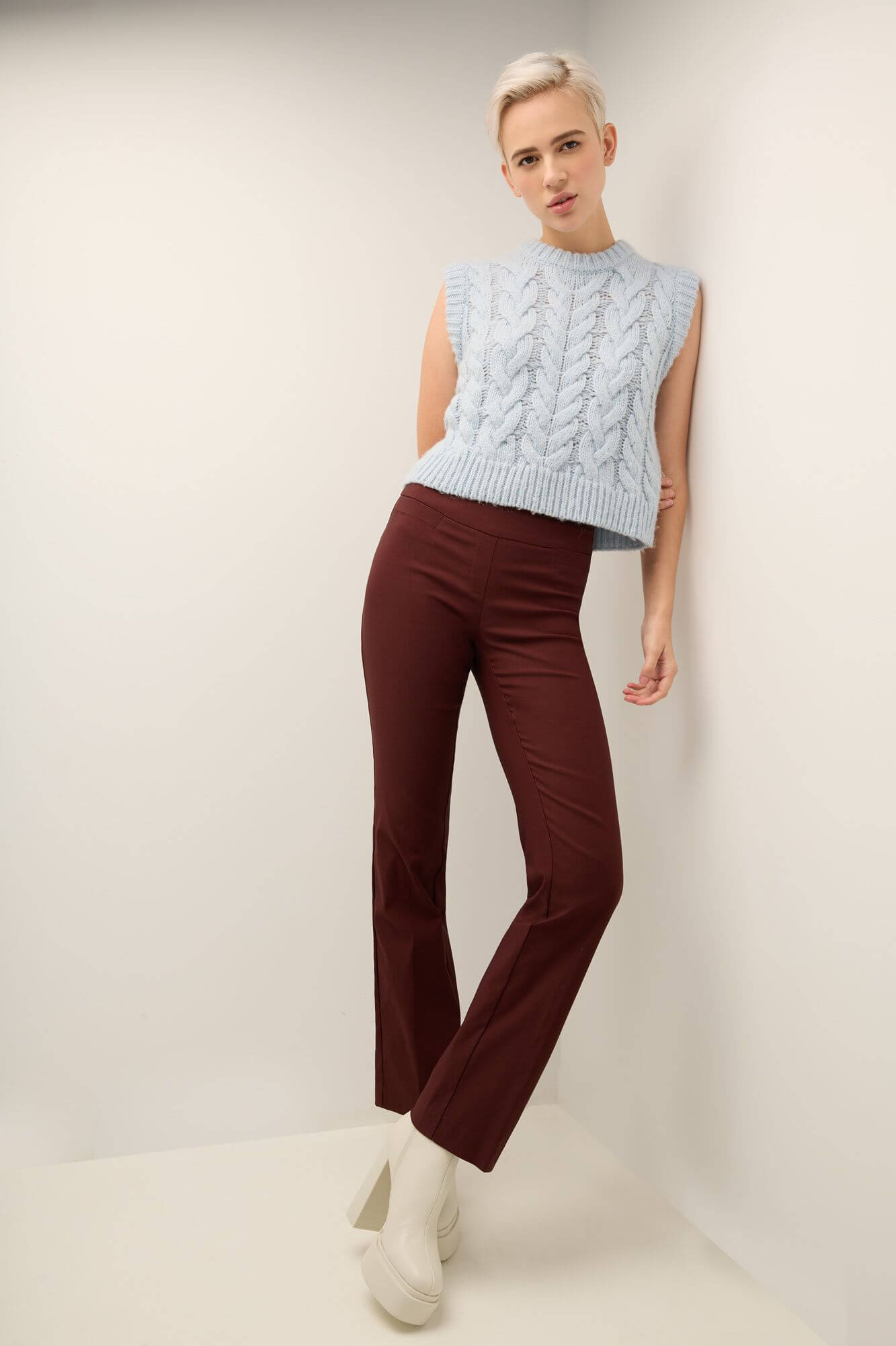 Pull-on bootcut work pants