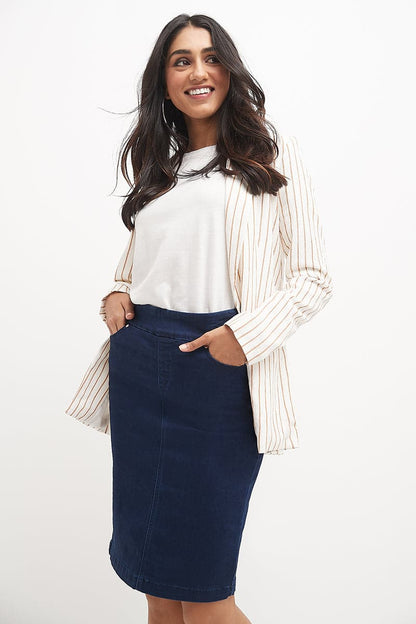 Pull-on Denim Skirt with 5 Pockets