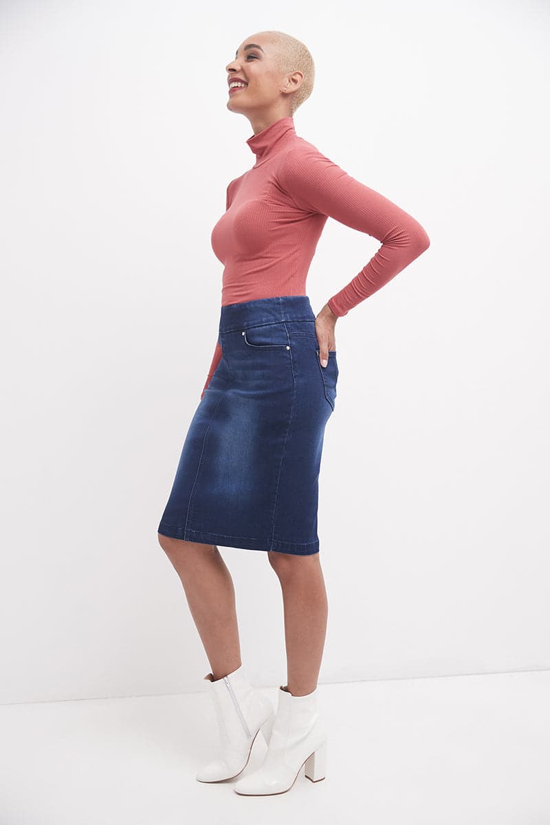 Pull-on Denim Skirt with 5 Pockets
