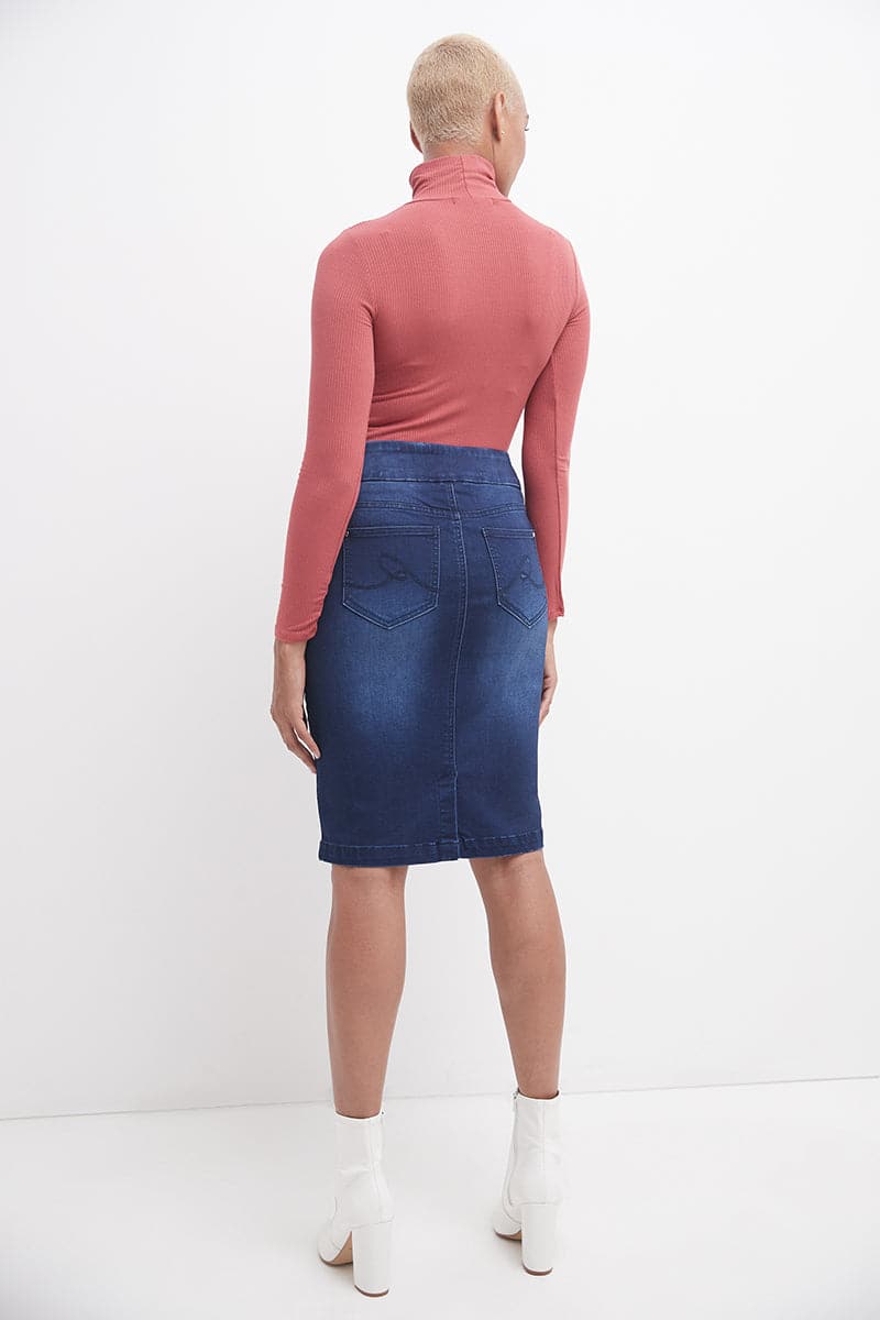 Pull-on Denim Skirt with 5 Pockets