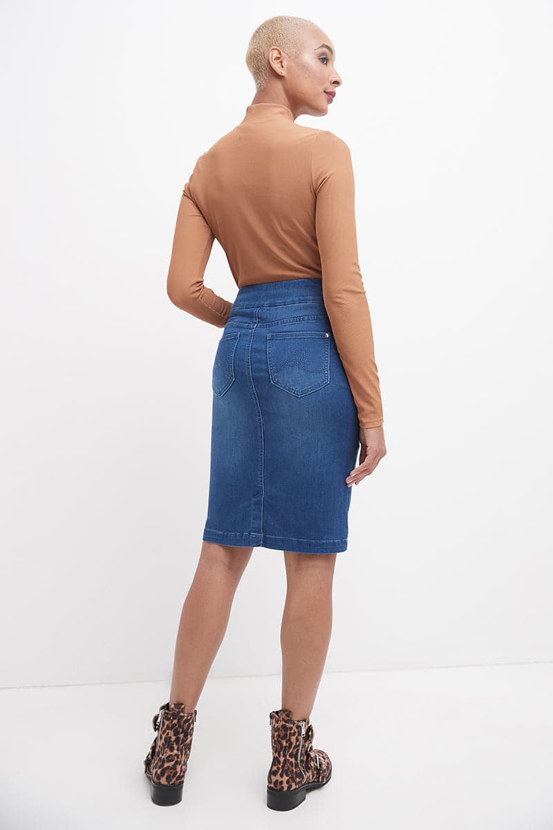 Pull-on Denim Skirt with 5 Pockets
