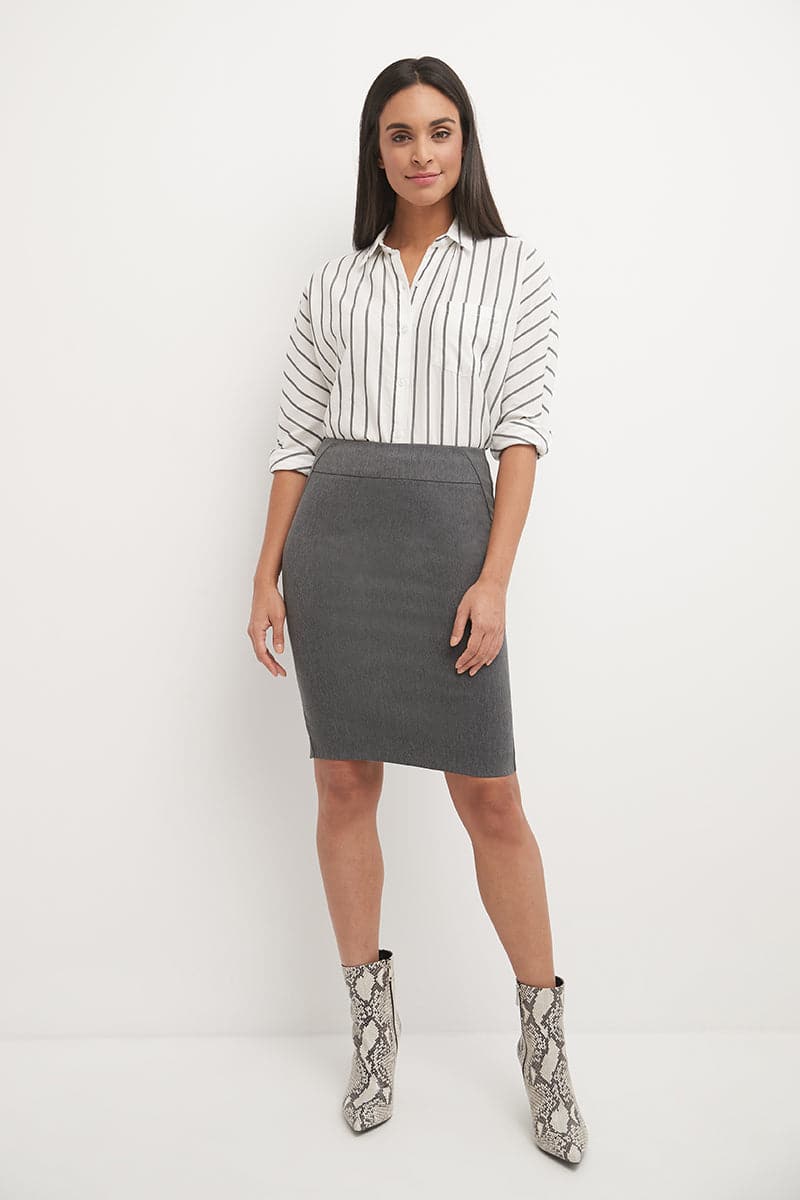 Midi Pencil Skirt with Pull-on Style Design