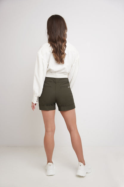 Rekucci Women's Stretch Cotton Blend Cuffed Perfect Chino Short