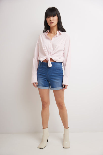 Rekucci Women's 5 inch Pull-On Jean Short with Slim Cuff