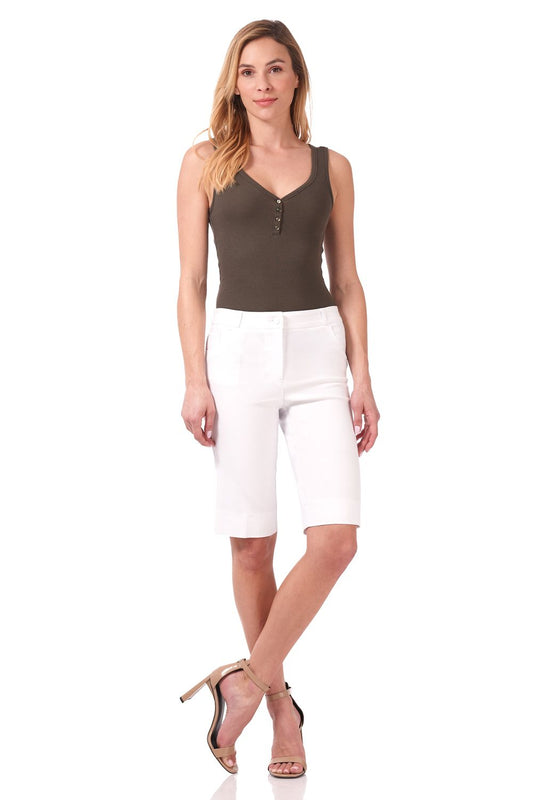 Rekucci Women's Stretch 5 Pocket Bermuda Short with Zipper Closure