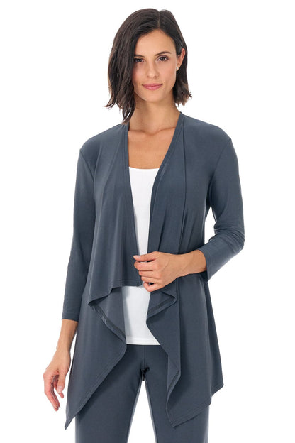 Travel Collection Open-front Cardigan with 3/4 Sleeve