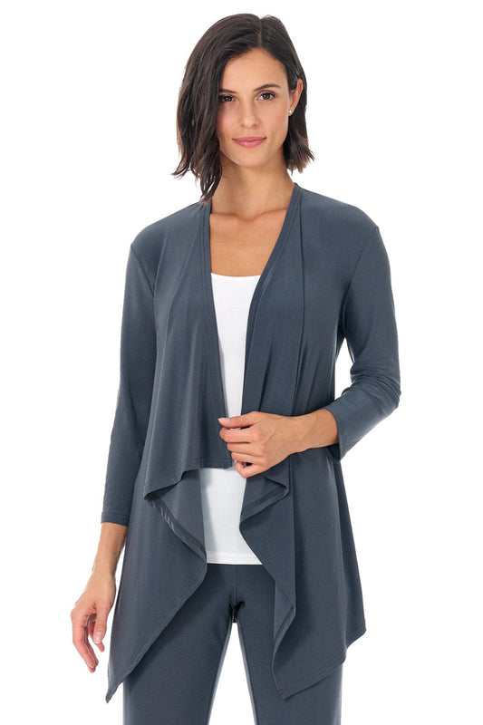 Travel Collection Open-front Cardigan with 3/4 Sleeve