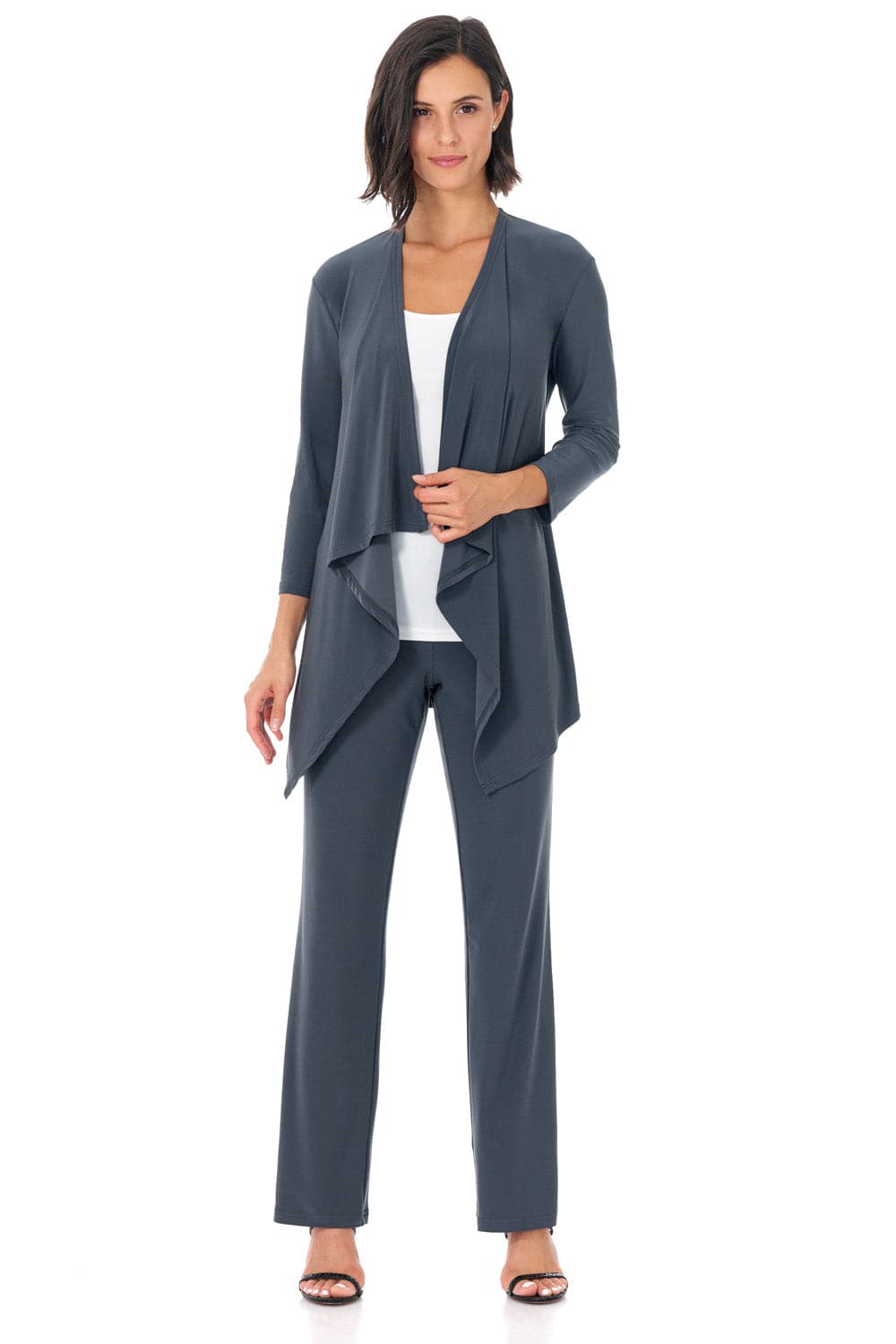 Travel Collection Open-front Cardigan with 3/4 Sleeve