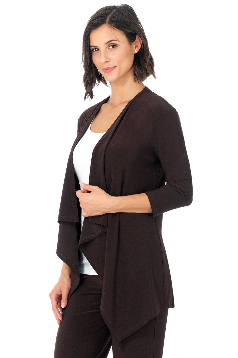 Travel Collection Open-front Cardigan with 3/4 Sleeve