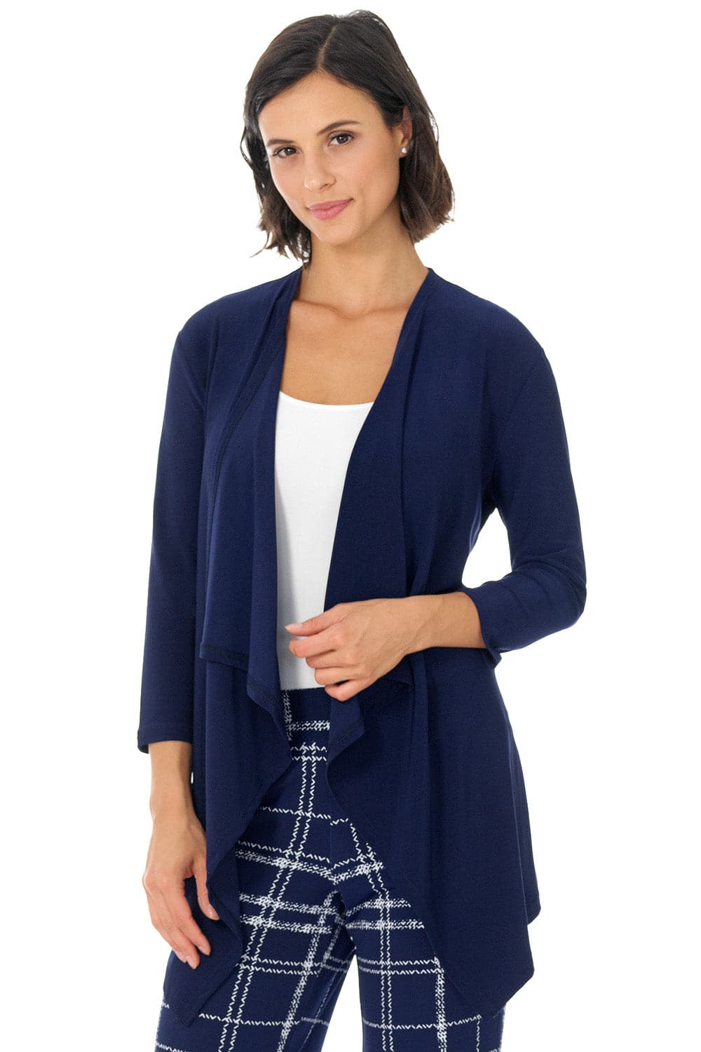 Travel Collection Open-front Cardigan with 3/4 Sleeve